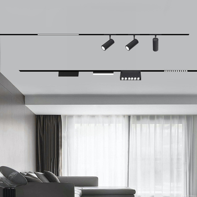 लिविंग रूम के लिए स्मार्ट ग्रिल लाइट फ्लडलाइट ब्लैक 48V मैग्नेटिक ट्रैक लाइट